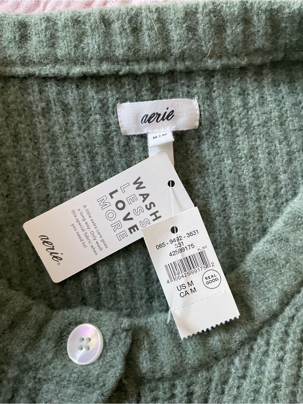 aerie Olive Green Ribbed Button-Up Short Sleeve Cardigan - Picture 9 of 9